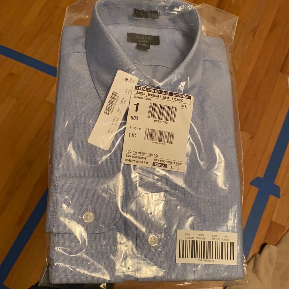 J. Crew Ludlow American Pima Cotton Oxford Shirt Raincoat Blue 15/34
